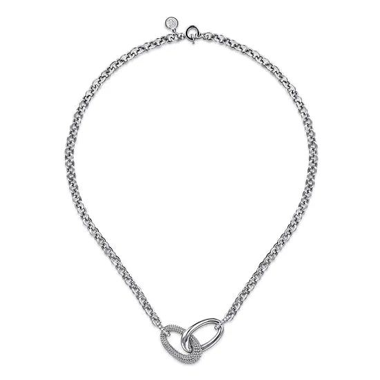 Gabriel & Co White Sapphire Accent Double Link Chain Necklace in Sterling Silver (0.27ctw) - MJ Christensen Diamonds