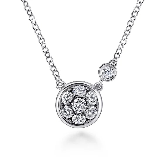 Gabriel & Co White Sapphire and Diamond Bezel Accent Cluster Pendant Necklace in Sterling Silver (0.35ctw) - MJ Christensen Diamonds