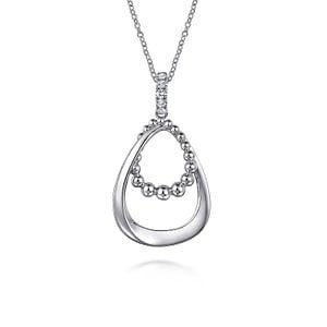 Gabriel & Co White Sapphire Beaded Bypass Drop Necklace in Sterling Silver (0.25ctw) - MJ Christensen Diamonds