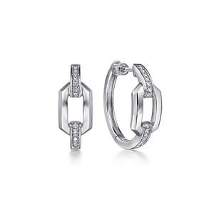 Gabriel & Co White Sapphire Medium Hoop Earrings in Sterling Silver (0.16ctw) - MJ Christensen Diamonds