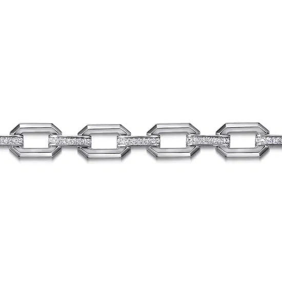 Gabriel & Co White Sapphire Open Octagon Link Chain Bracelet in Sterling Silver (0.6ctw) - MJ Christensen Diamonds