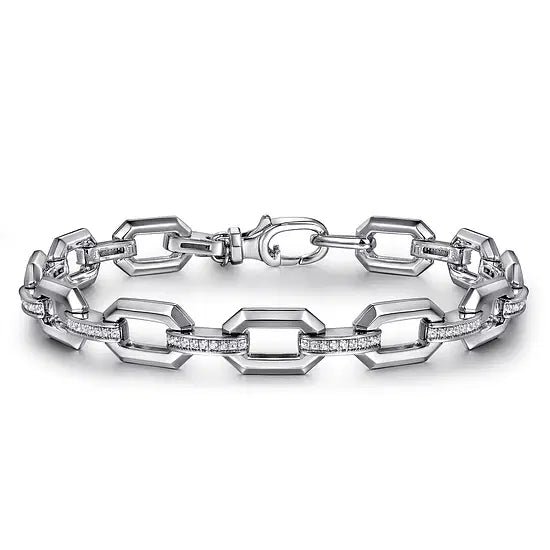 Gabriel & Co White Sapphire Open Octagon Link Chain Bracelet in Sterling Silver (0.6ctw) - MJ Christensen Diamonds
