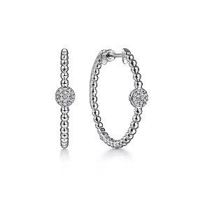 Gabriel & Co White Sapphire Pave Medium Hoop Earrings in Sterling Silver (0.18ctw) - MJ Christensen Diamonds
