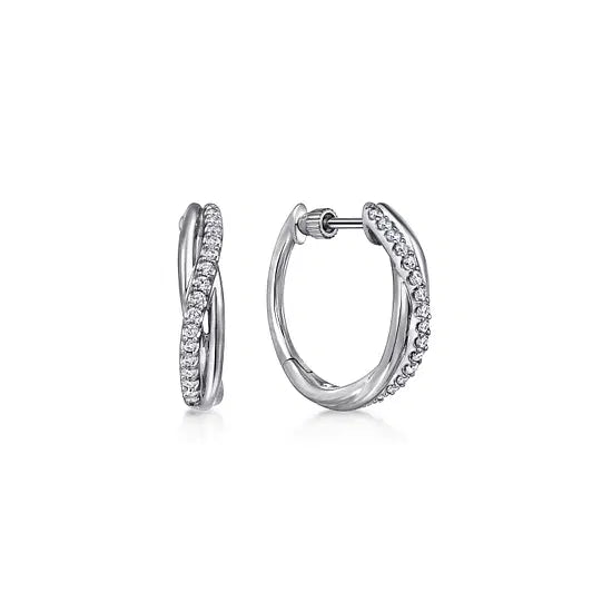 Gabriel & Co White Sapphire Three Row Twist Huggie Earrings in Sterling Silver (0.42ctw) - MJ Christensen Diamonds