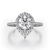 Halo Semi - Mount Engagement Ring with Pear Diamond Center in 18K White Gold (.75ctw) - MJ Christensen Diamonds