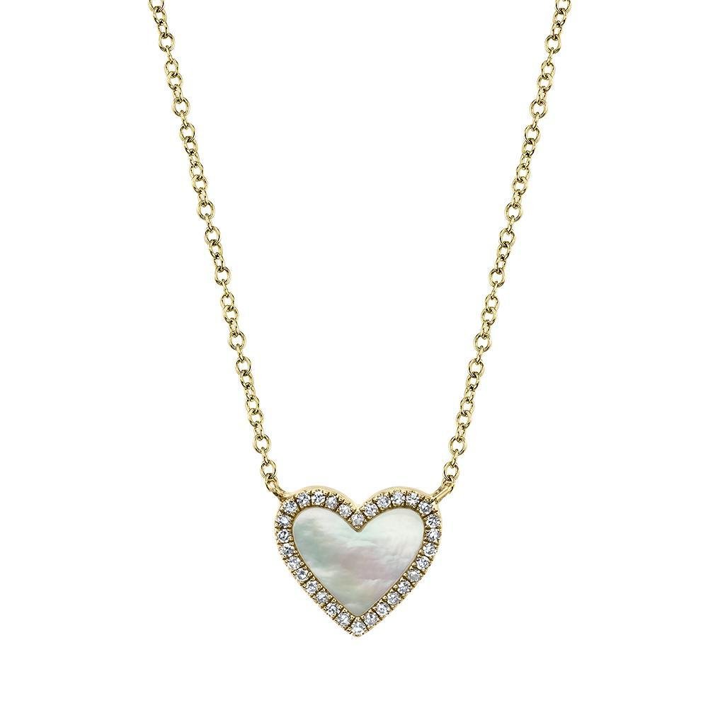 Heart Shaped Mother of Pearl and Diamond Pendant in 14K Yellow Gold (0.65ctw) - MJ Christensen Diamonds