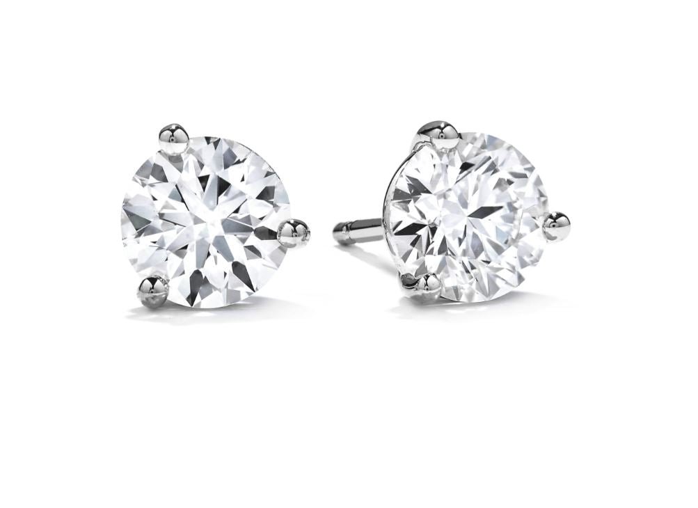 Hearts on Fire 3 Prong Stud Earrings with 2.01ctw IJ/VS - SI Diamonds in 18K White Gold (2.01ctw) - MJ Christensen Diamonds
