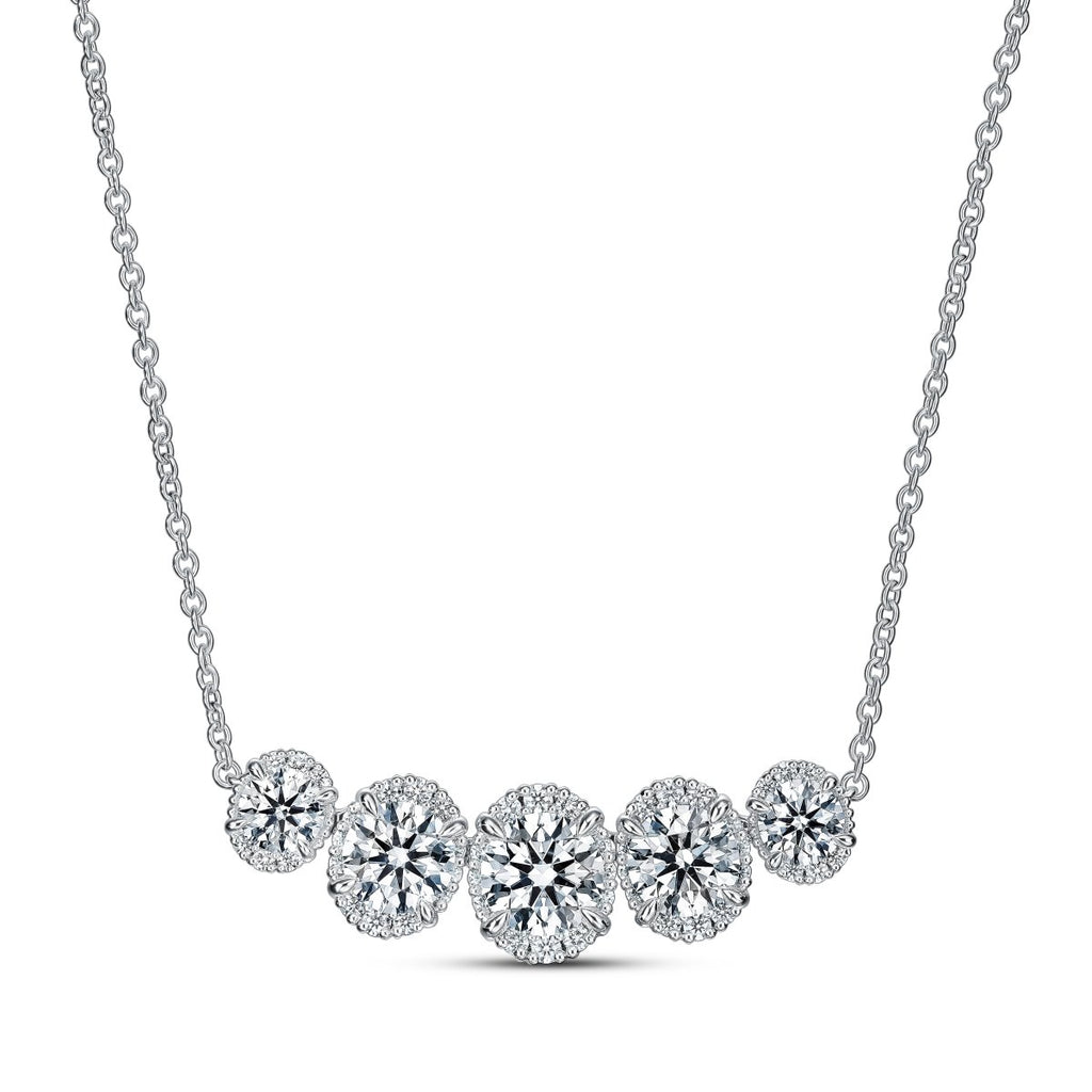 Hearts on Fire Ellipse 5 Stone Halo Pendant in 18K White Gold (2.63ctw) - MJ Christensen Diamonds