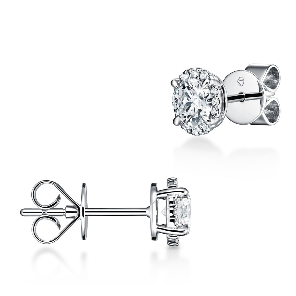 Hearts on Fire Ellipse Graduated Halo Leverback Earrings in 18K White Gold (1.75ctw) - MJ Christensen Diamonds