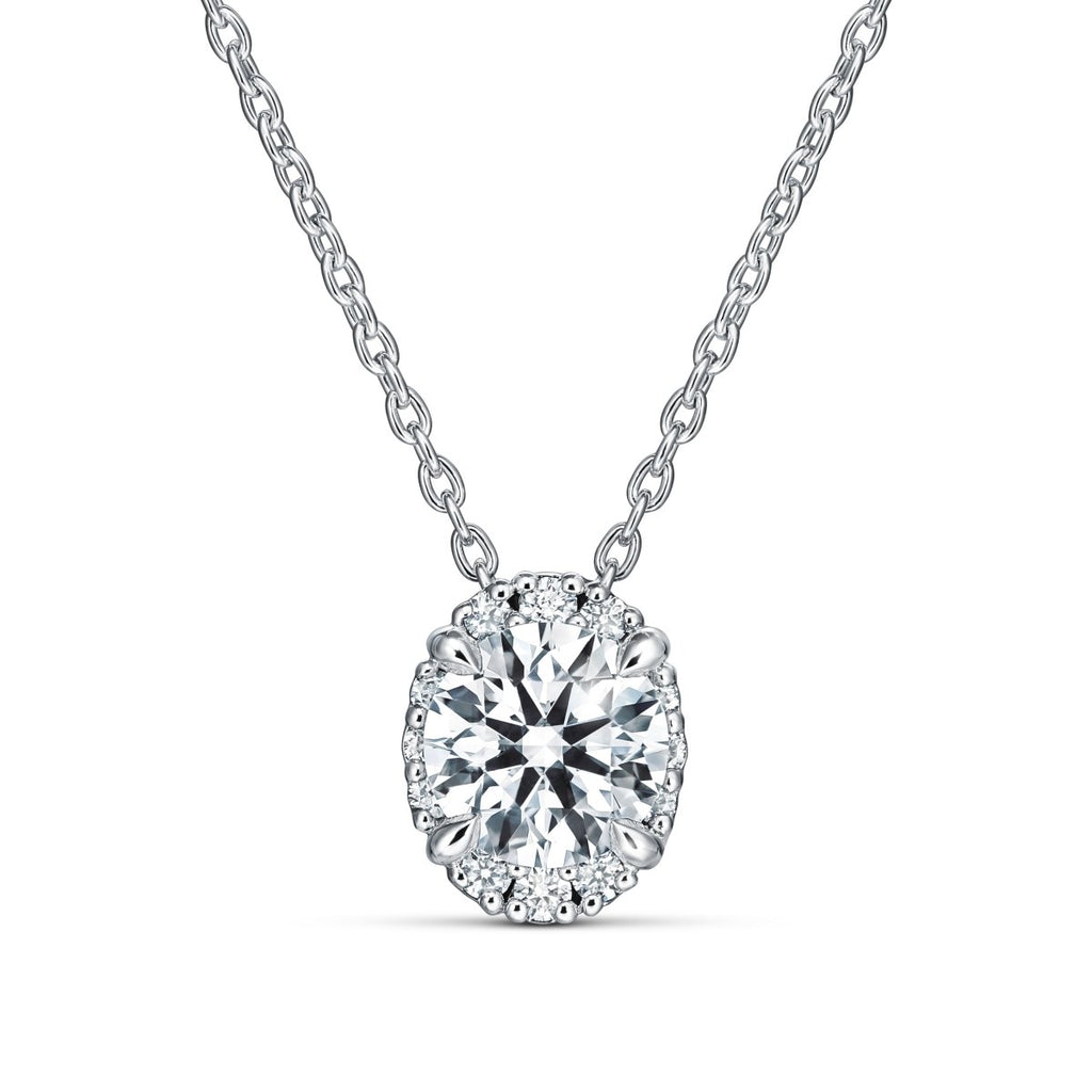 Hearts on Fire Ellipse Graduated Halo Pendant in 18K White Gold (0.80ctw) - MJ Christensen Diamonds