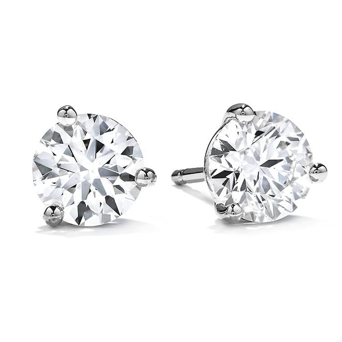 Hearts on Fire Round Diamond 3 Prong Stud Earrings in 18K White Gold (0.26ctw) - MJ Christensen Diamonds