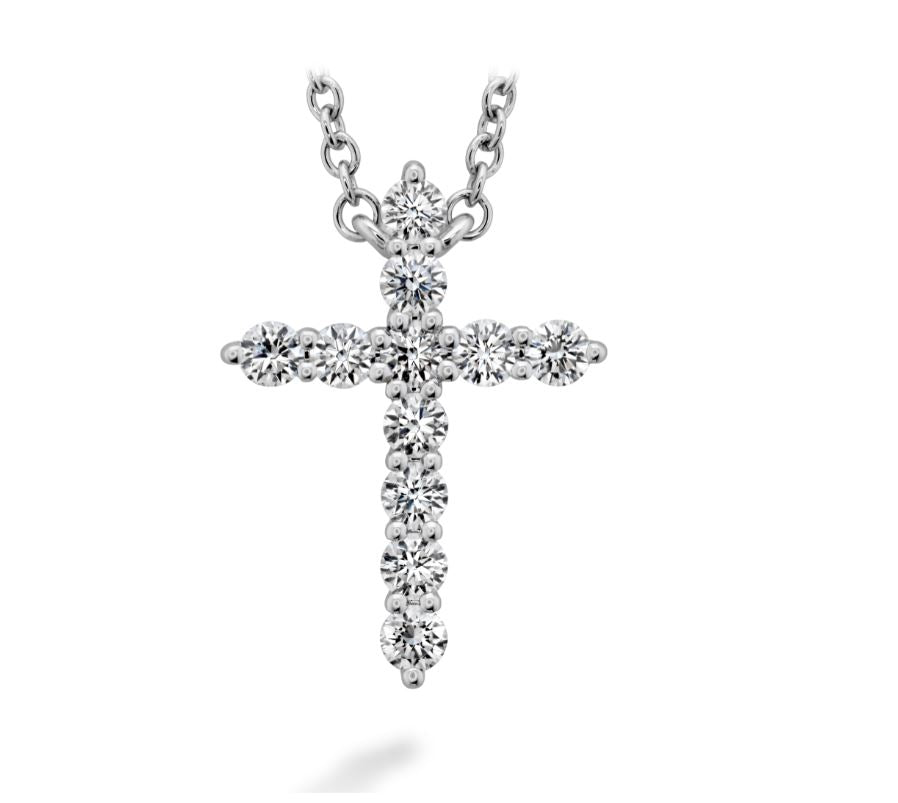 Hearts on Fire Round Diamond Medium Cross Pendant Necklace in 18K White Gold (0.30ctw) - MJ Christensen Diamonds