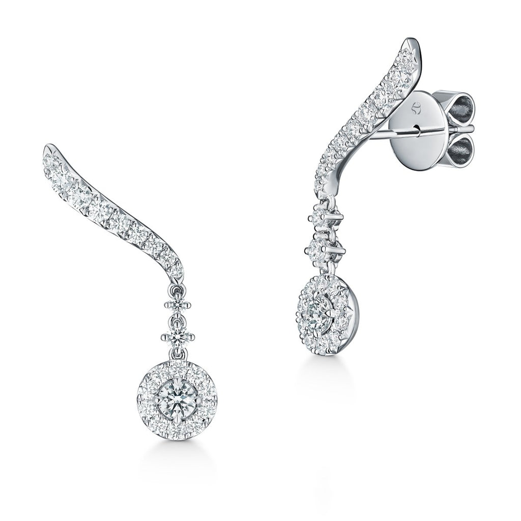 Hearts on Fire Round Diamond Vela Drop Stud Earrings in 18K White Gold (0.88ctw) - MJ Christensen Diamonds