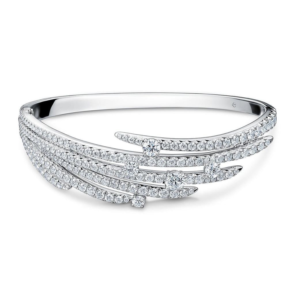 Hearts on Fire Round Diamond Vela Pave Bangle Bracelet in 18K White Gold (4.90ctw) - MJ Christensen Diamonds