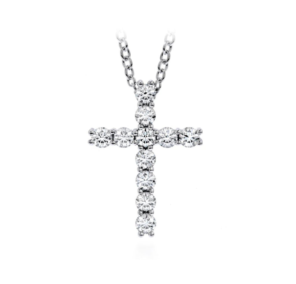 Hearts on Fire Round Diamond Whims Cross Pendant in 18K White Gold (0.17ctw) - MJ Christensen Diamonds