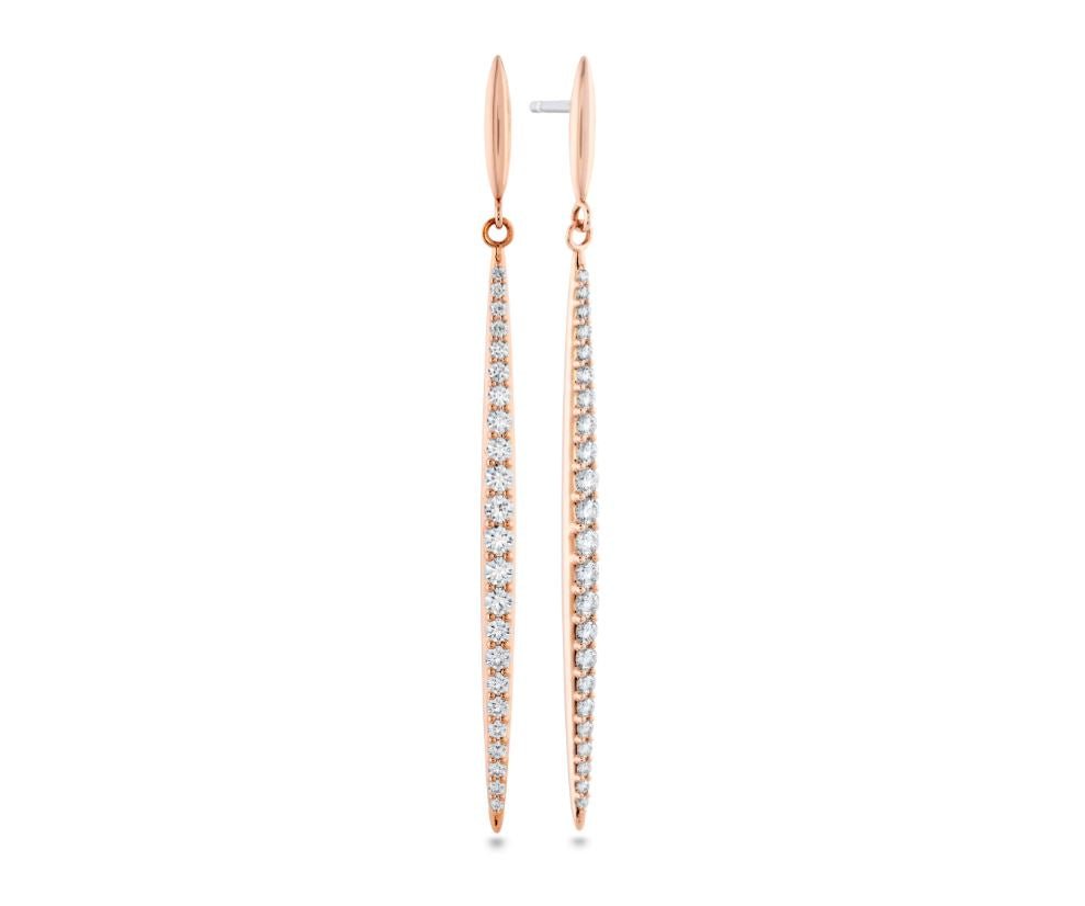 Hearts on Fire Stiletto Line Drop Earrings in 18K Rose Gold (0.88ctw) - MJ Christensen Diamonds