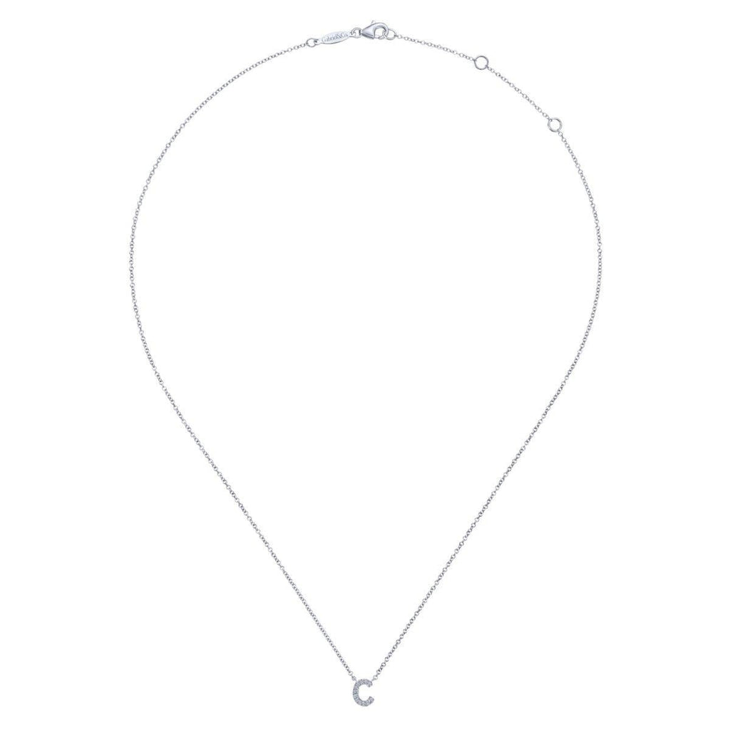 Initial Pendant Necklace with 0.06ctw Diamond in 14K White Gold (0.06ctw) - MJ Christensen Diamonds