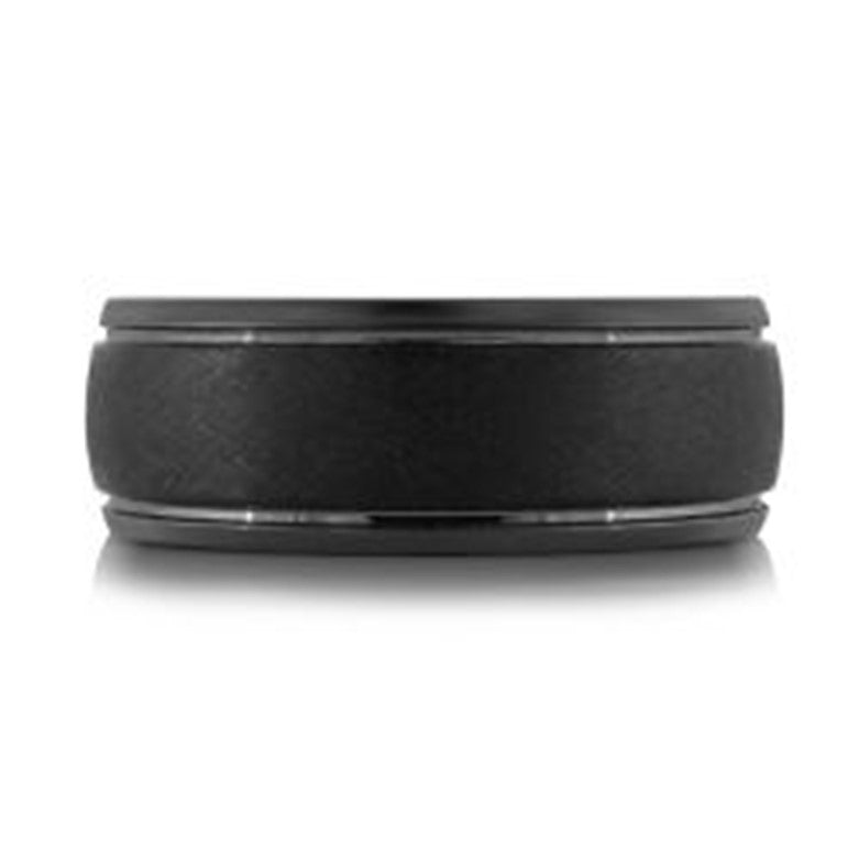 Malo Black Tantalum Satin Finish Polish Round Bevel Edge Band Ring in 10K White Gold - MJ Christensen Diamonds