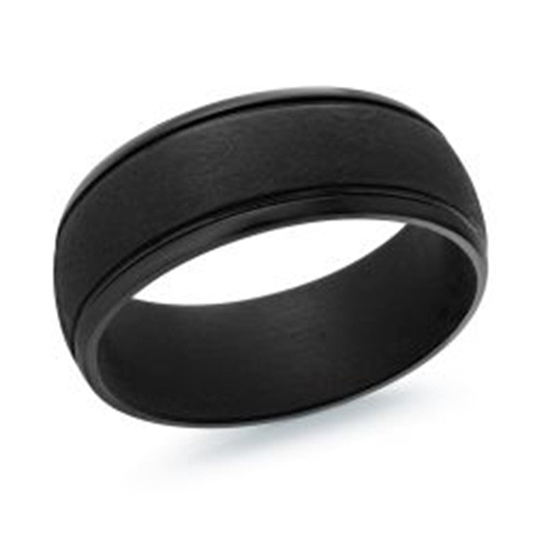 Malo Black Tantalum Satin Finish Polish Round Bevel Edge Band Ring in 10K White Gold - MJ Christensen Diamonds