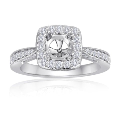 Malo Diamond Halo Milgrain Semi - Mount Engagement Ring in 14K White Gold (.54ctw) - MJ Christensen Diamonds