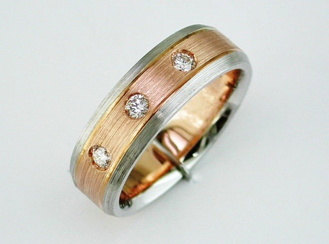 Men's Band with Round Diamond Flush 3 Stone in 18K White Gold (0.26ctw) - MJ Christensen Diamonds