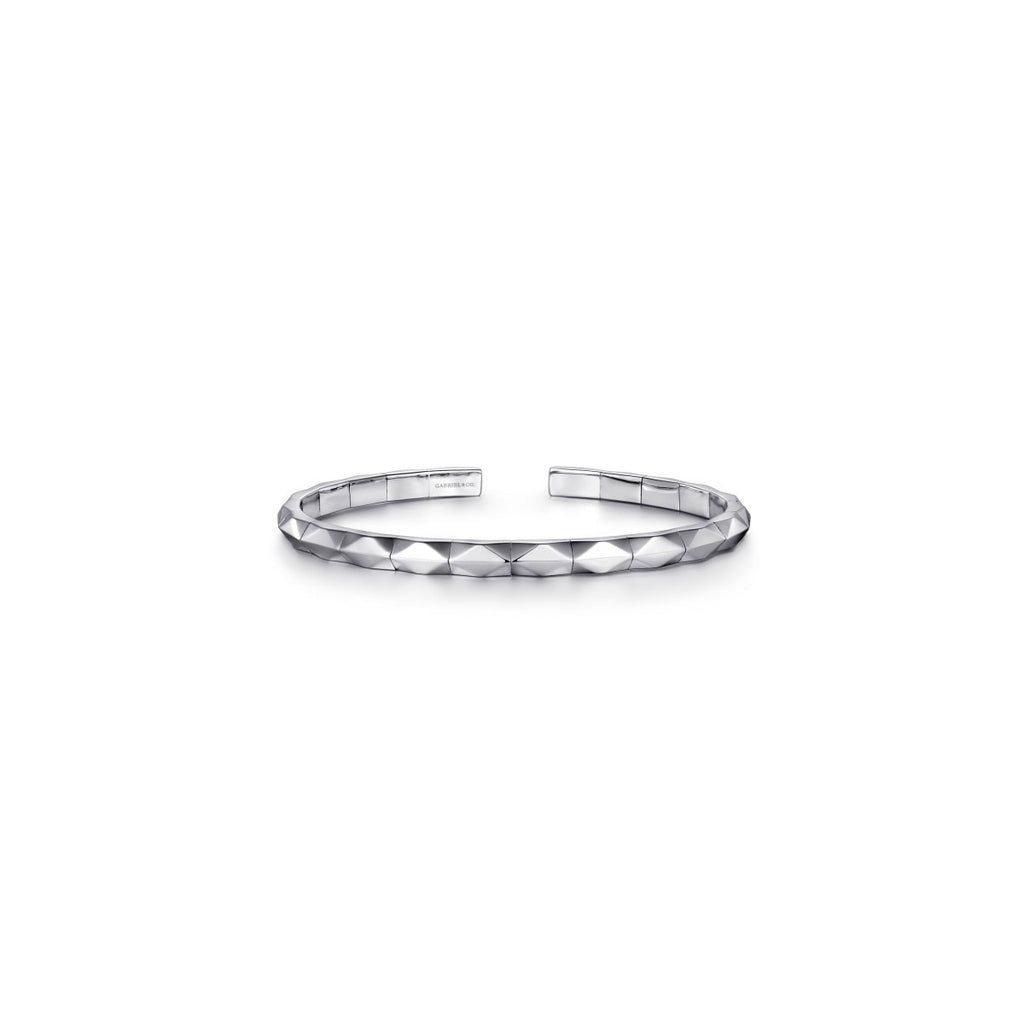 Men's Faceted Thin Flex Cuff Bangle Bracelet in Sterling Silver - MJ Christensen Diamonds