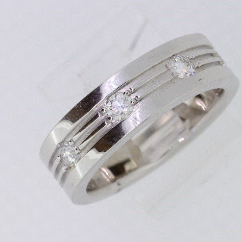 Men's Ribbed Round Diamond 4 Stone Band in 18K White Gold (0.56ctw) - MJ Christensen Diamonds