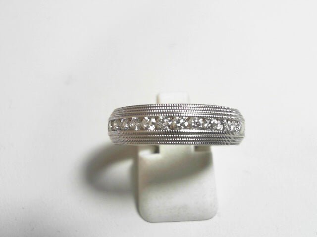 Milgrain Men's Band with 0.58ctw Round Diamond in 18K White Gold - MJ Christensen Diamonds