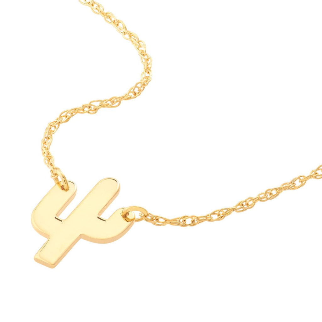 Mini Cactus Pendant Necklace in 14K Yellow Gold - MJ Christensen Diamonds
