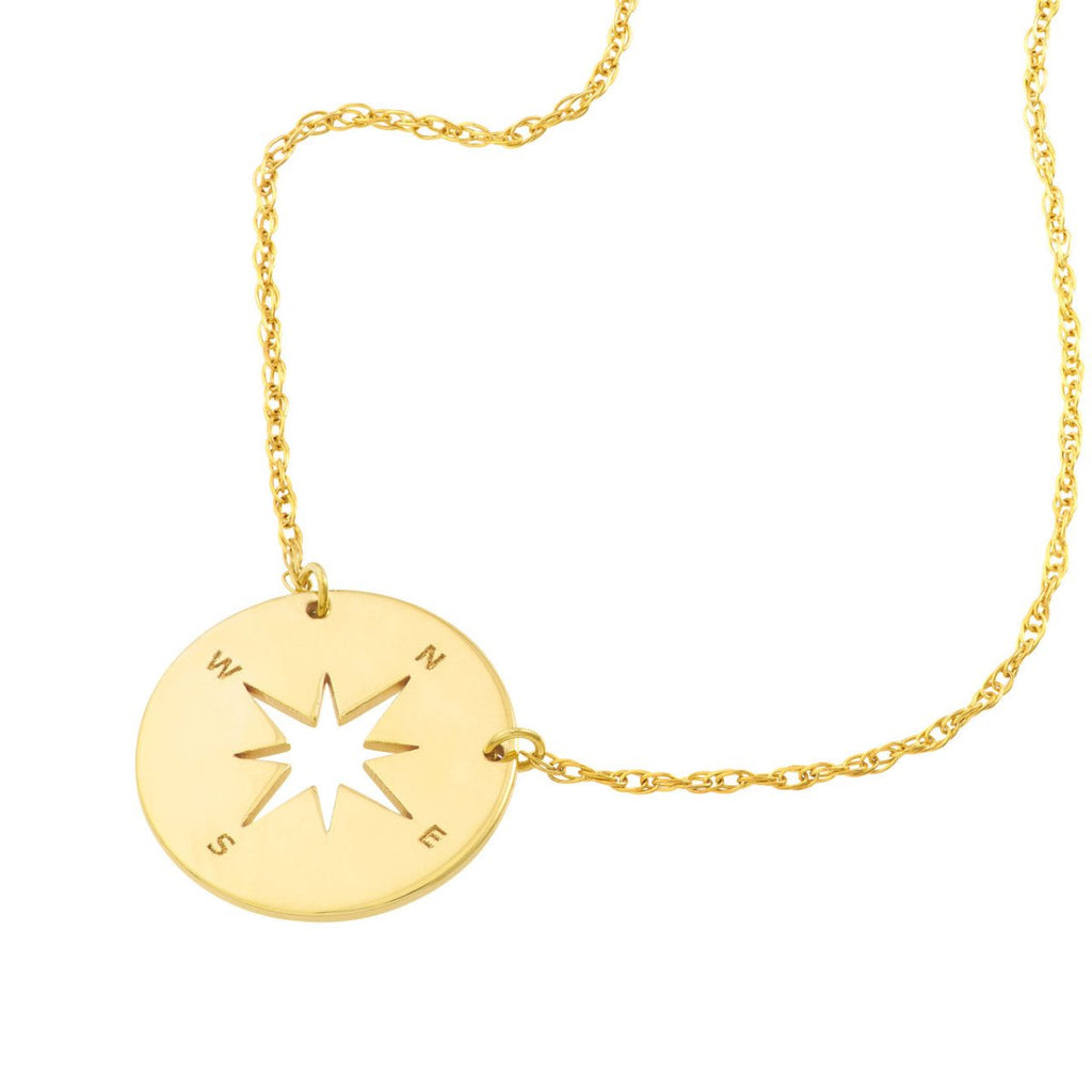 Mini Compass Pendant Necklace in 14K Yellow Gold - MJ Christensen Diamonds