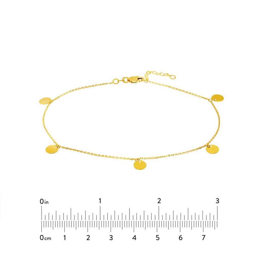 Mini Disk Dangle Anklet in 14K Yellow Gold (10") - MJ Christensen Diamonds