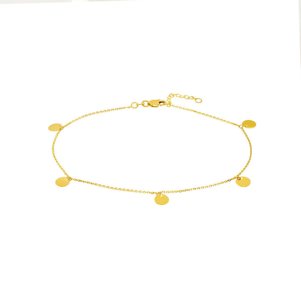 Mini Disk Dangle Anklet in 14K Yellow Gold (10") - MJ Christensen Diamonds