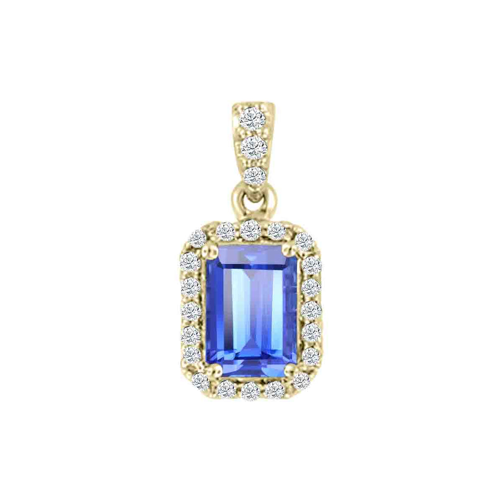 Octagon Tanzanite and Diamond Pendant Necklace in 14K Yellow Gold (1.08ctw) - MJ Christensen Diamonds