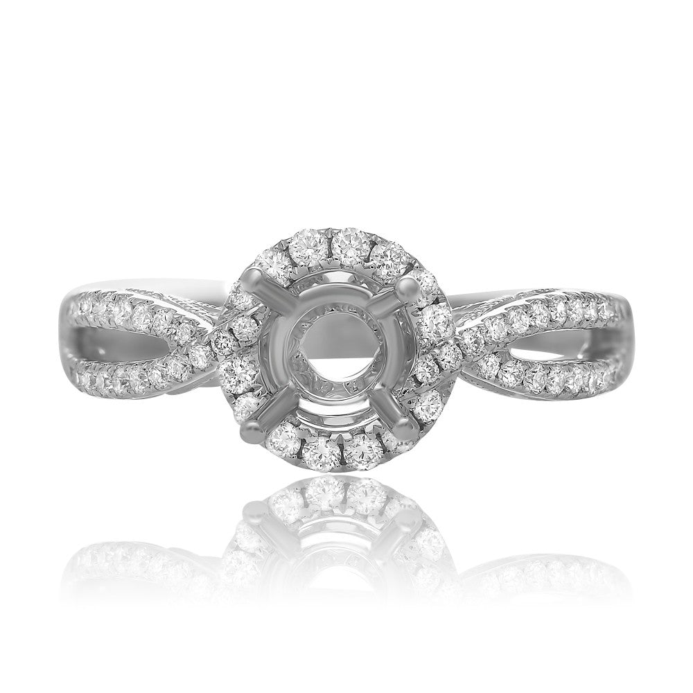 Open Shank Halo Round Diamond Semi - Mount Bracelet in 14K White Gold (.37ctw) - MJ Christensen Diamonds