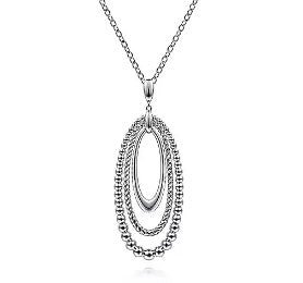 Oval Rope Bead 3 Row Large Pendant Necklace in Sterling Silver - MJ Christensen Diamonds