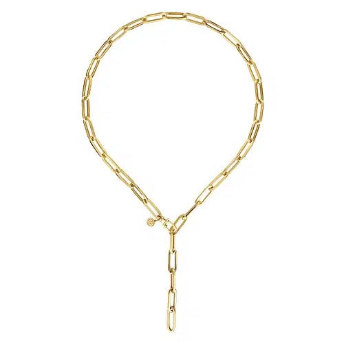 Paperclip Style Y Necklace 20" in 14K Yellow Gold - MJ Christensen Diamonds