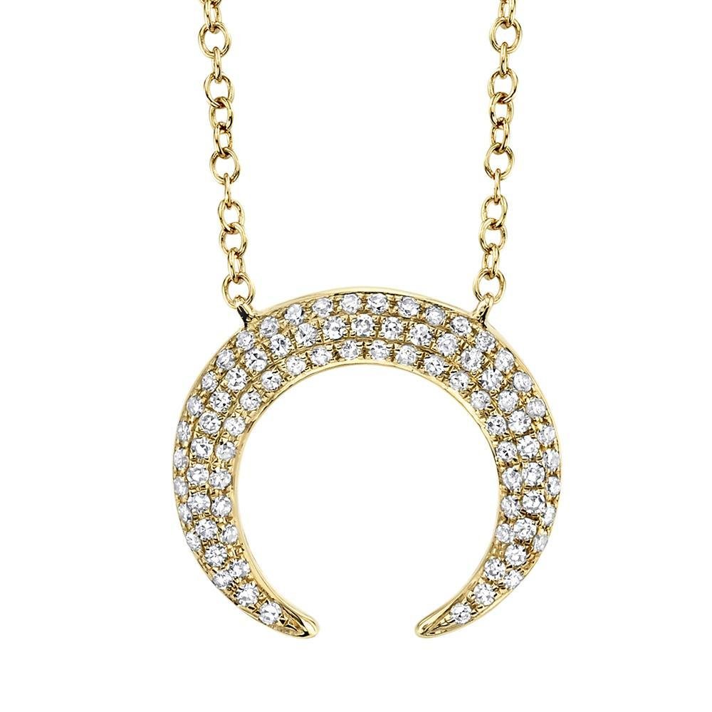 Pave Crescent Moon Pendant in 14K Yellow Gold (0.2ct) - MJ Christensen Diamonds