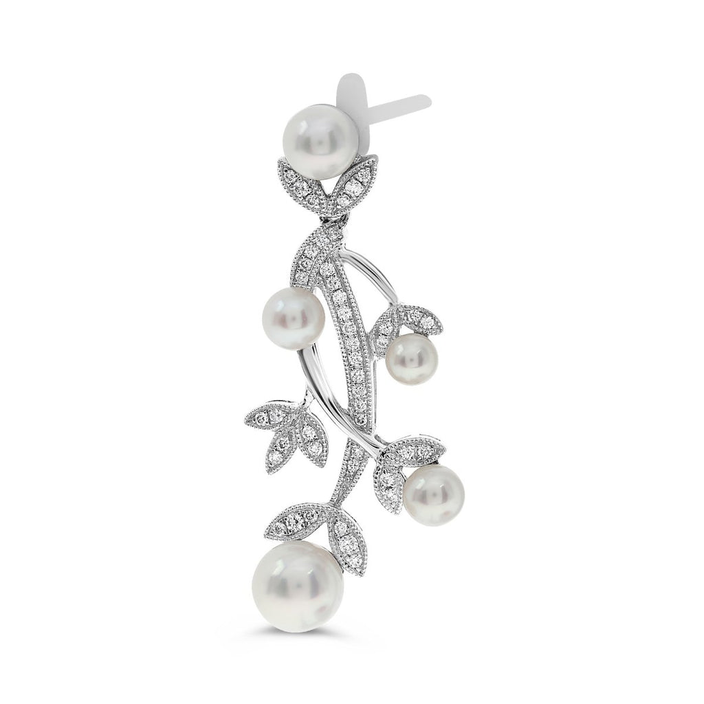 Pearl and Diamond Budding Earrings in 18K White Gold (0.34ctw) - MJ Christensen Diamonds