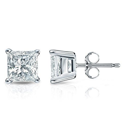 Princess Cut Diamond 4 - Prong Stud Earrings in 14K White Gold (0.5ctw) - MJ Christensen Diamonds