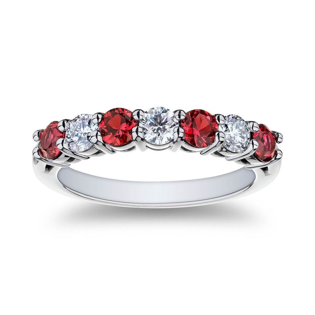 Ruby and Diamond Seven Stone Band in Platinum (1.17tcw) - MJ Christensen Diamonds