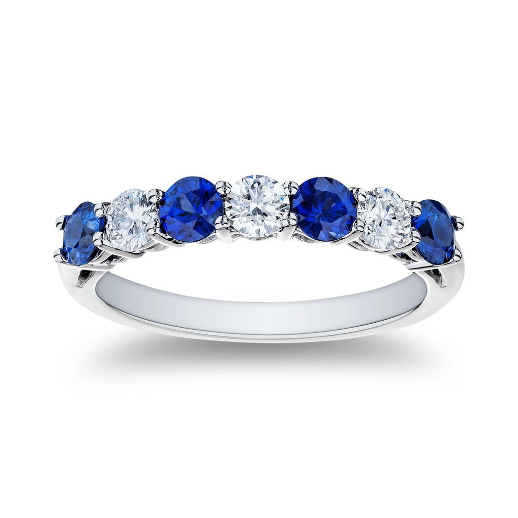 Sapphire and Diamond Seven Stone Band in Platinum (1.17tcw) - MJ Christensen Diamonds