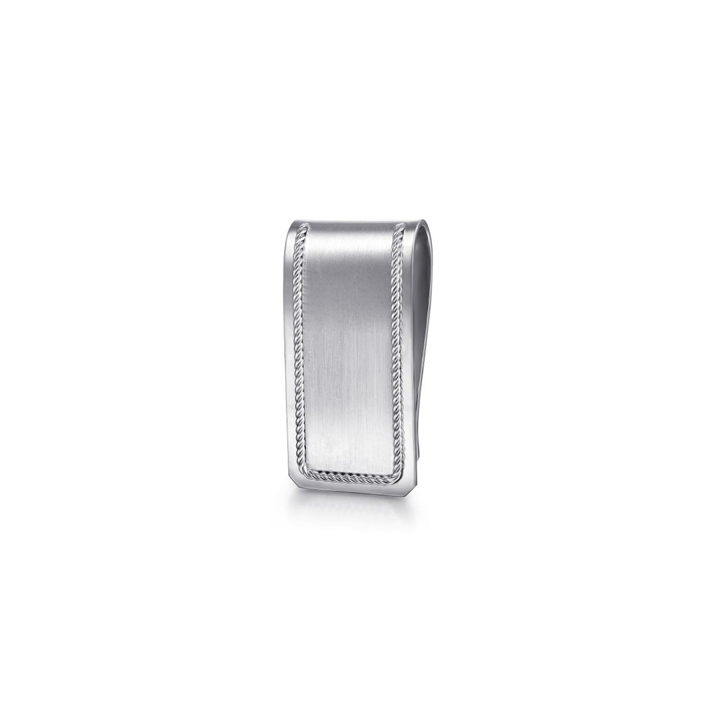 Satin Brush Raised Twist Rope Trim Money Clip in Sterling Silver - MJ Christensen Diamonds
