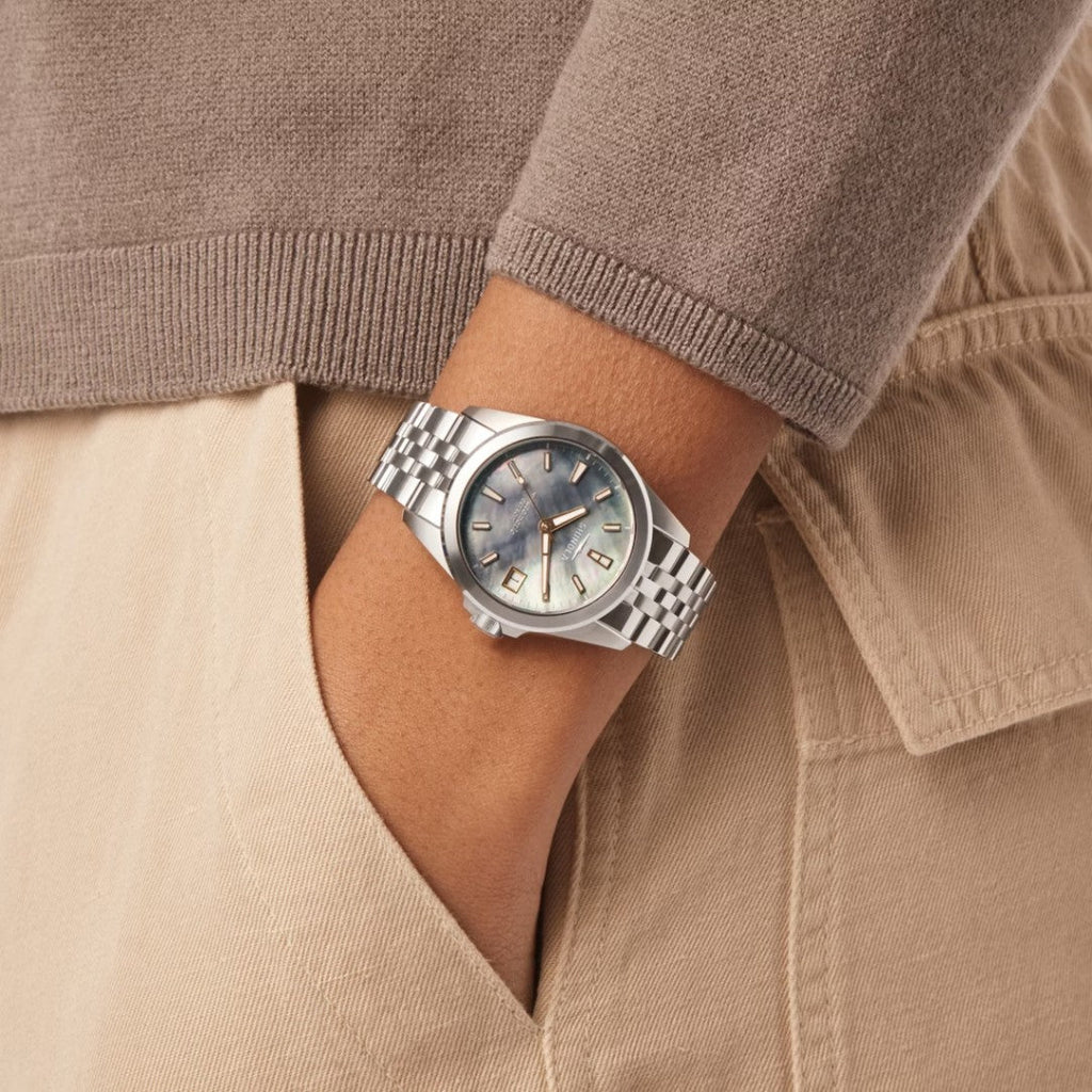 Shinola 36mm Gray MOP Monster Circadian Watch in Stainless Steel - MJ Christensen Diamonds