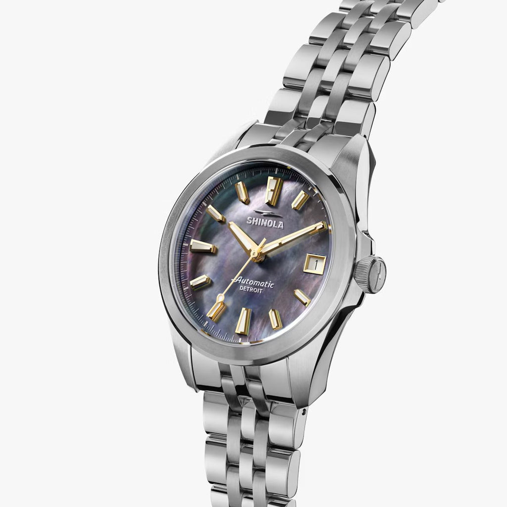 Shinola 36mm Gray MOP Monster Circadian Watch in Stainless Steel - MJ Christensen Diamonds