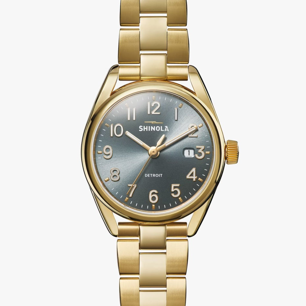 Shinola 38mm Derby 3 Hand Dark Gray Yellow Stainless Steel Watch - MJ Christensen Diamonds
