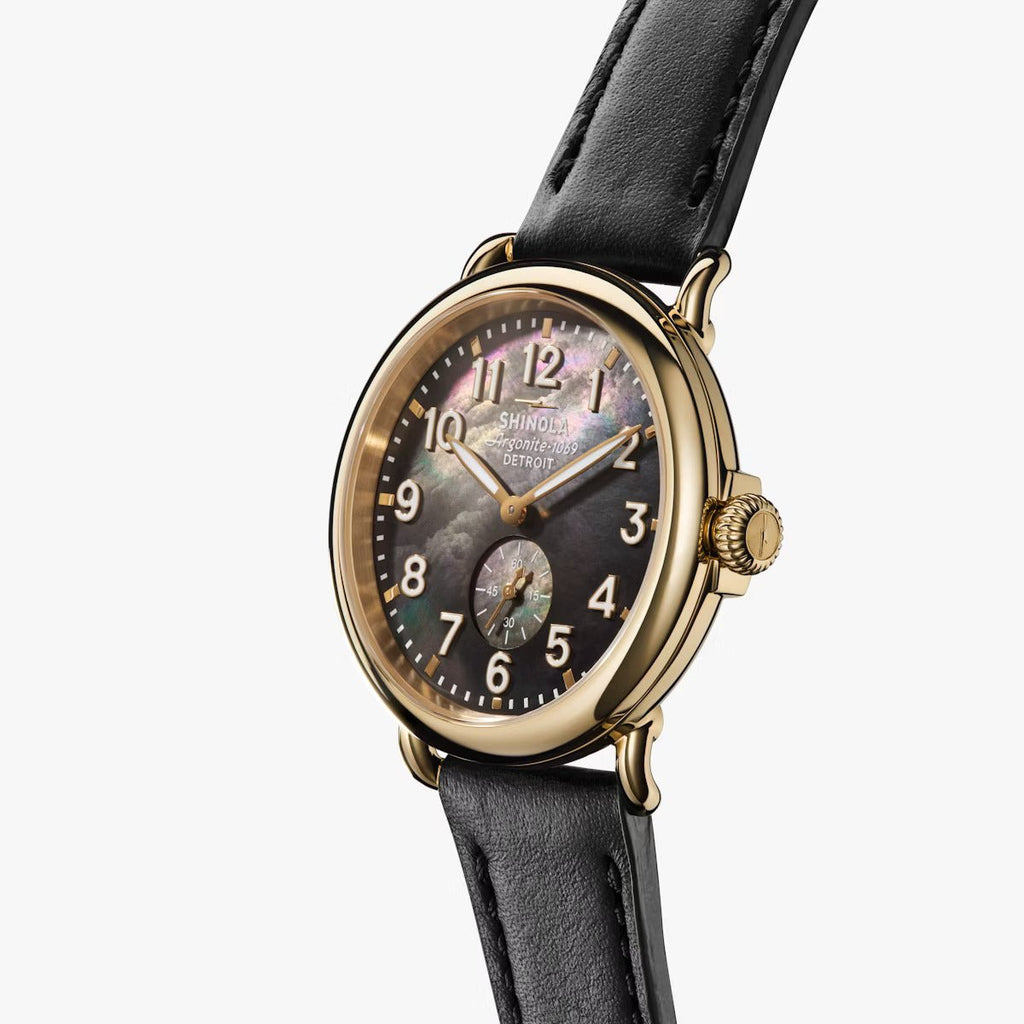 Shinola 41mm Black Mother of Pearl Face Men's Watch in Stainless Steel - MJ Christensen Diamonds