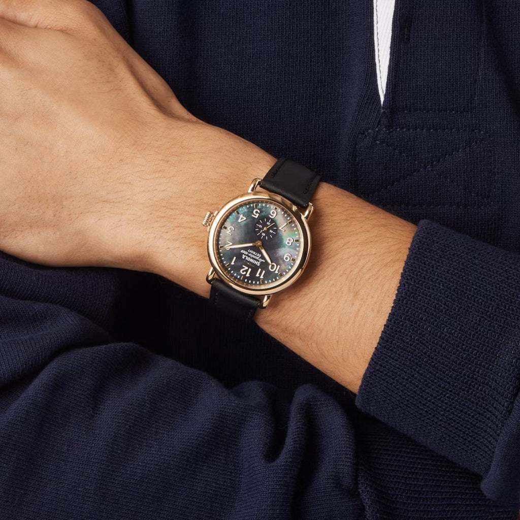 Shinola 41mm Black Mother of Pearl Face Men's Watch in Stainless Steel - MJ Christensen Diamonds