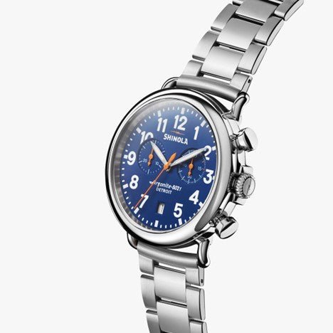 Shinola 41mm Blue Runwell 2 Eye Chrono Watch in Stainless Steel - MJ Christensen Diamonds