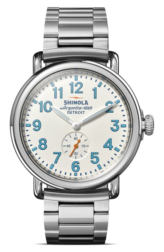 Shinola 41mm Ivory Runwell Sub 2nd Teal Numbers Watch in Stainless Steel - MJ Christensen Diamonds
