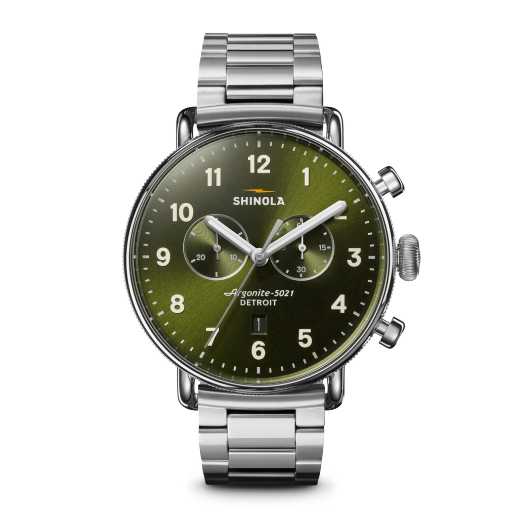 Shinola 43mm Canfield 2 Eye Chrono Stainless Steel Watch in Stainless Steel - MJ Christensen Diamonds